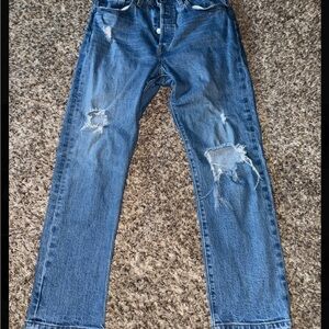 Levi's Blue Distressed Women's Ankle Jeans